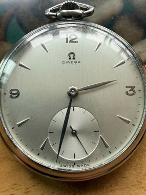 Omega Silver Dial Men's Pocket Watch with Sub-Seconds
